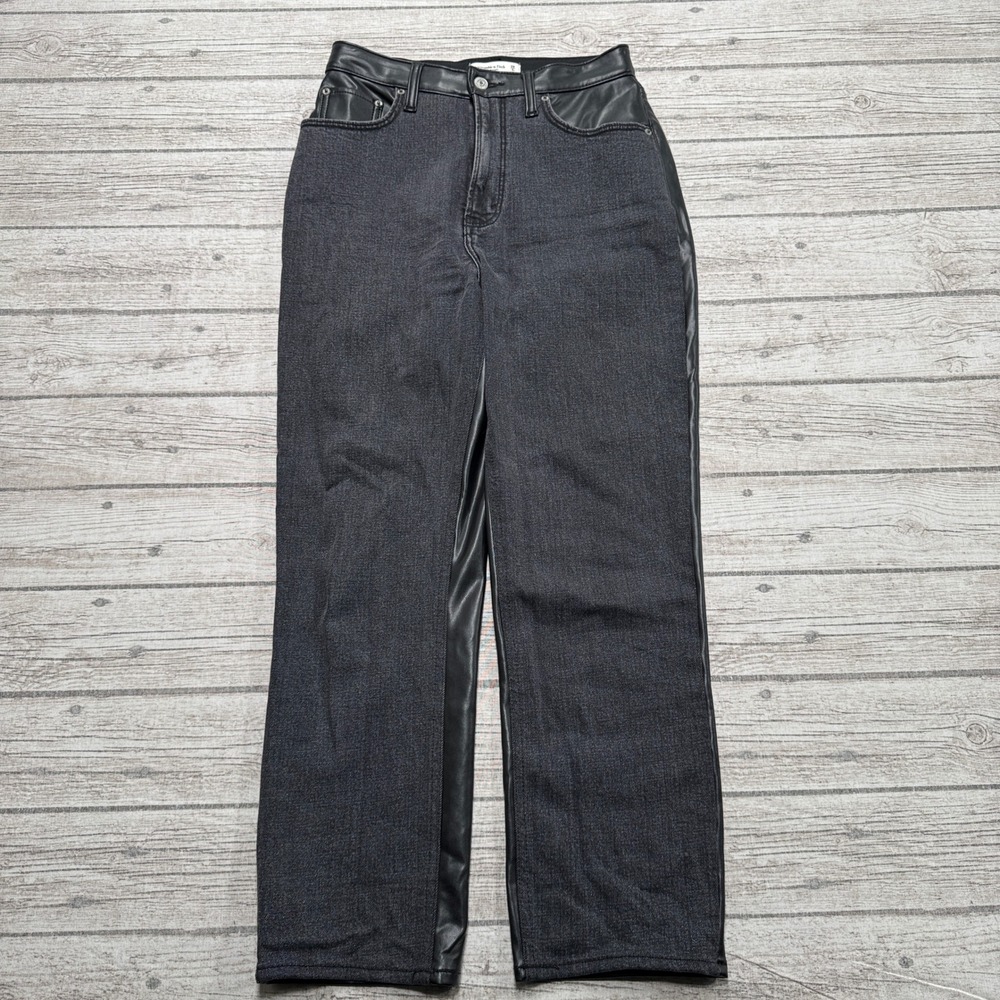 Abercrombie & Fitch Jeans Women's 6 Black Leather Ankle Straight Ultra High Rise